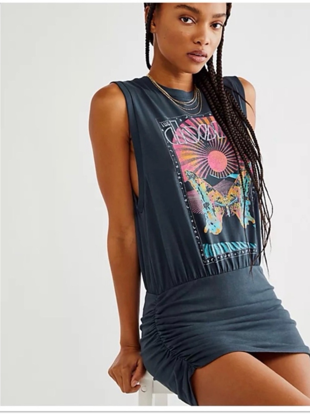 Daydreamer for Free People "The Doors" butterfly poster tee dress Size L